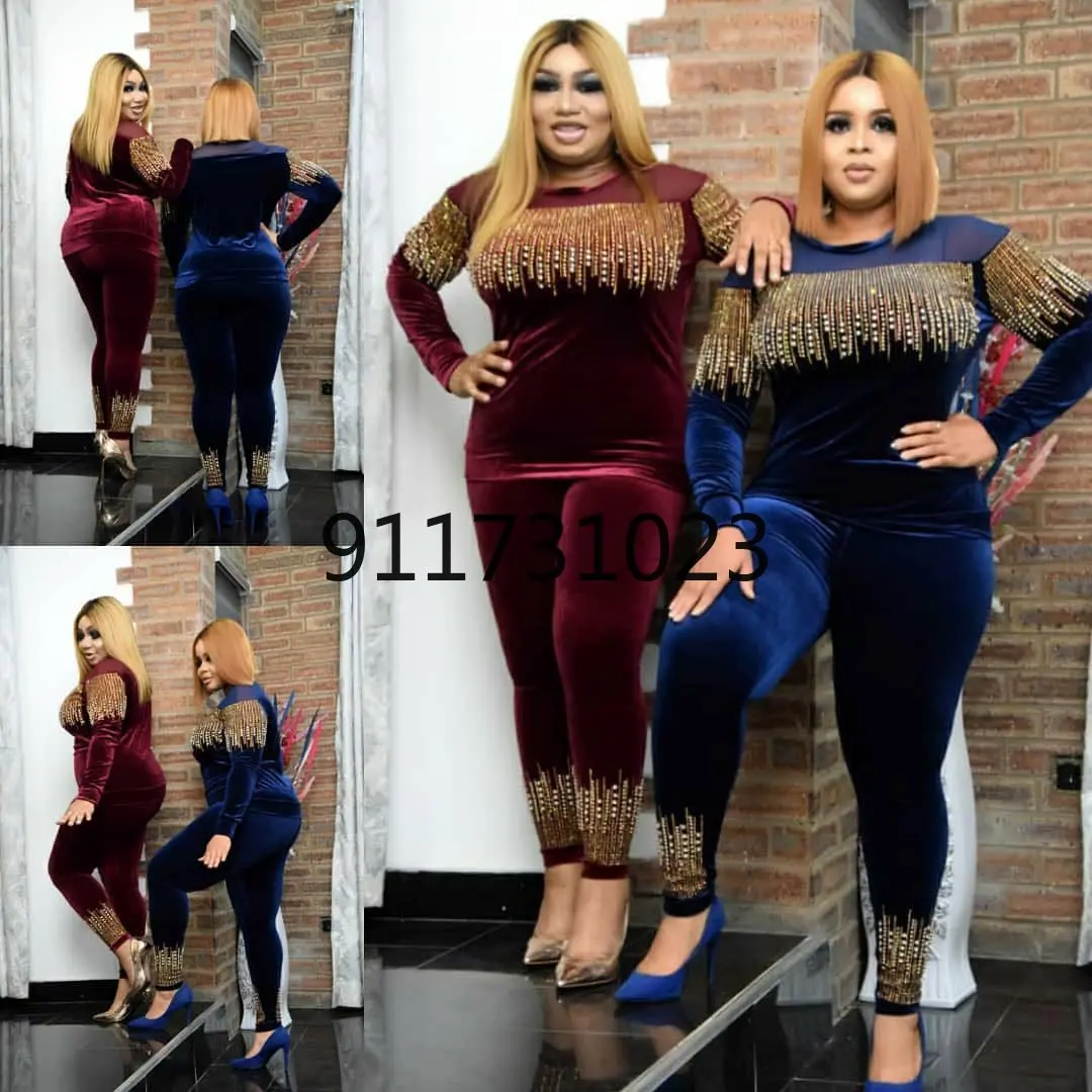 African Clothes for Women Spring and Autumn 2023 African Women Long Sleeve Black Two Pieces Sets Top and Pant African Clothing