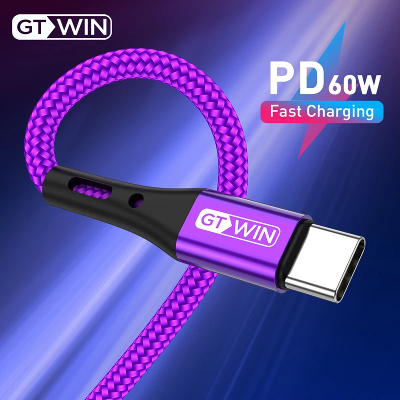 GTWIN 60 Вт USB C к usb type C кабель для Xiaomi samsung S10 S9 Plus Quick Charge 3,0 PD Быстрая зарядка для MacBook Pro Usb кабель
