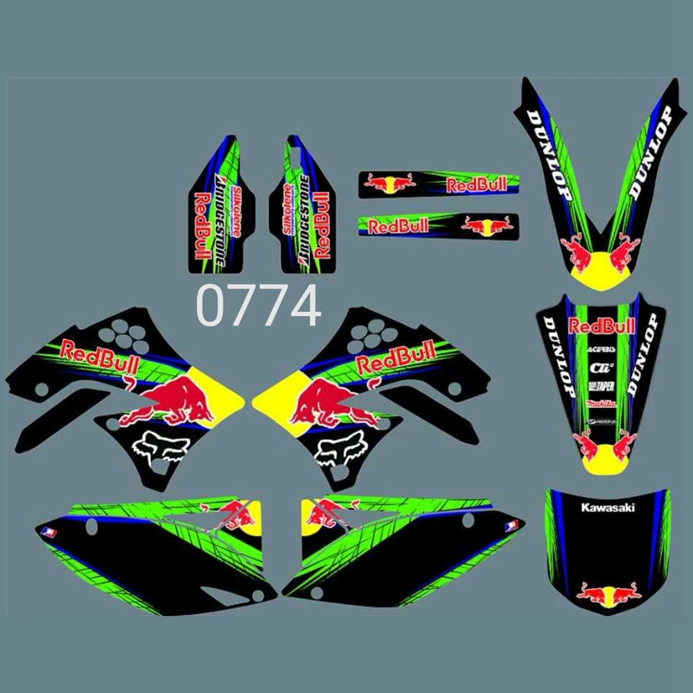 

For KAWASAKI KXF450 2009 2010 2011 Graphics Decals Stickers Custom Number Name 3M Full Motorcycle Backgrounds Accessories