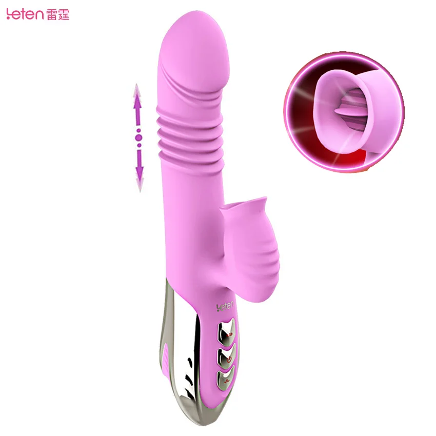 

Leten G-spot Thrusting Dildo Vibrator Mouth Sucking Tongue Licking Clitoris Stimulator with Heating Function 10 Thrusting Modes