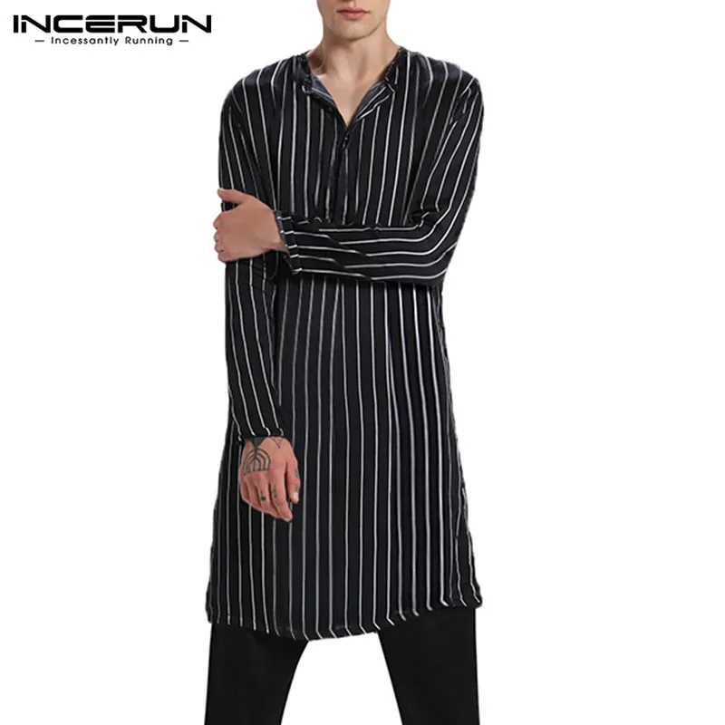 INCERUN Men Long Shirts Striped Vintage Long Sleeve V Neck Indian Kurtas Streetwear Casual Tops 2020 Chic Camisa Masculina S-5XL INCERUN Men Long Shirts Striped Vintage Long Sleeve V Neck Indian Kurtas Streetwear Casual Tops 2020 Chic Camisa Masculina S-5XL