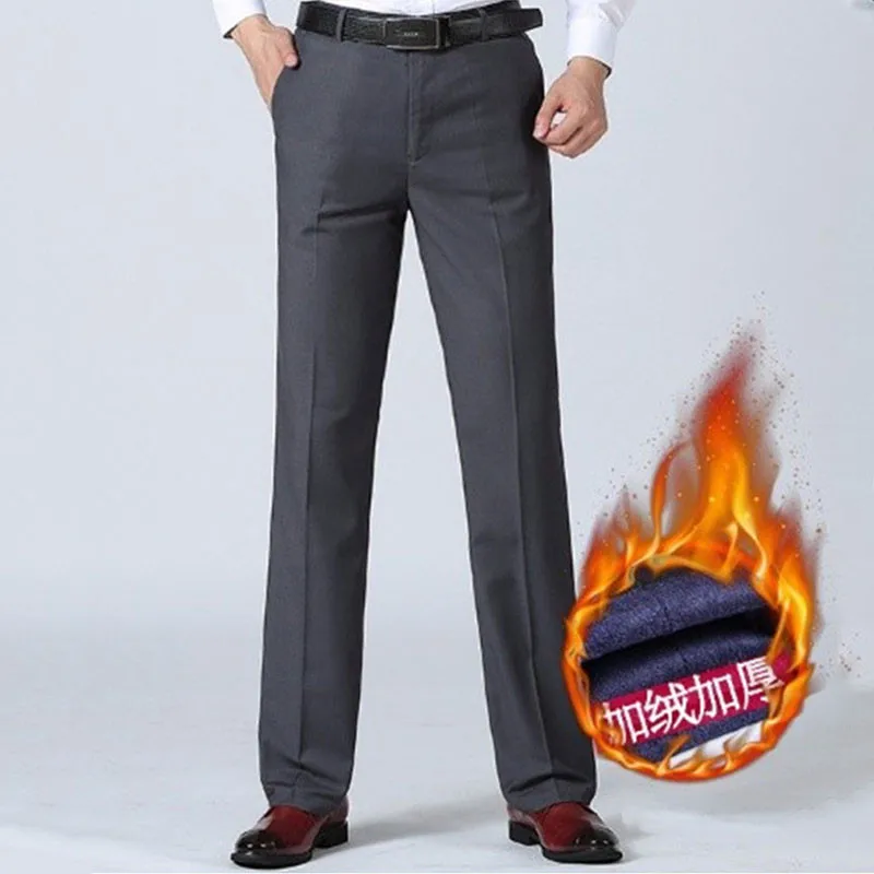 Dark gray velvet Мужские брюки, мужские осенние и зимние новые бархатные прямые брюки, мужские деловые брюки без драпировки, мужские повседневные брюки - Цвет: Dark gray velvet