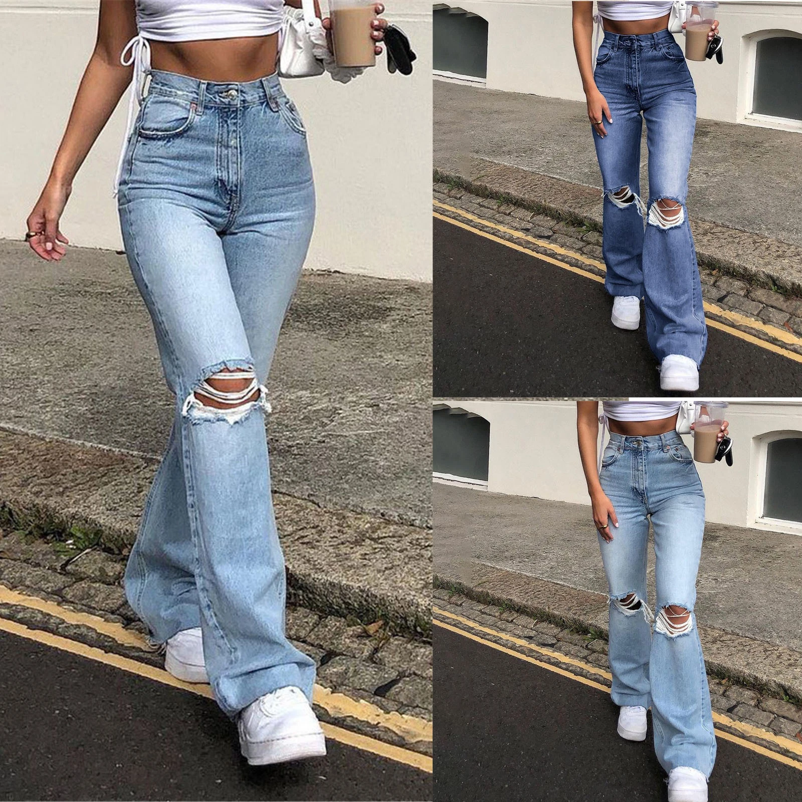 KANCOOLD vaqueros holgados para mujer, vaqueros de cintura alta con botones y bolsillos elásticos, envío directo|Pantalones vaqueros| - AliExpress