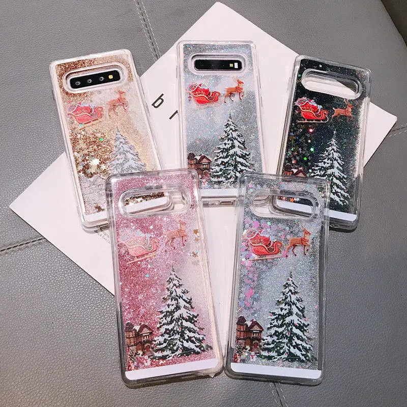 Блестки на Рождество с жидким песком чехол для телефона для samsung S8 S9 S10 плюс S7 S10E мультфильм Санта Клаус чехол с лосем для samsung Note 8, 9, 10
