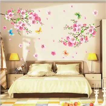 

Cherry Blossom flower Butterfly Wall Stickers living room bedroom Wall decals Decors Murals poster