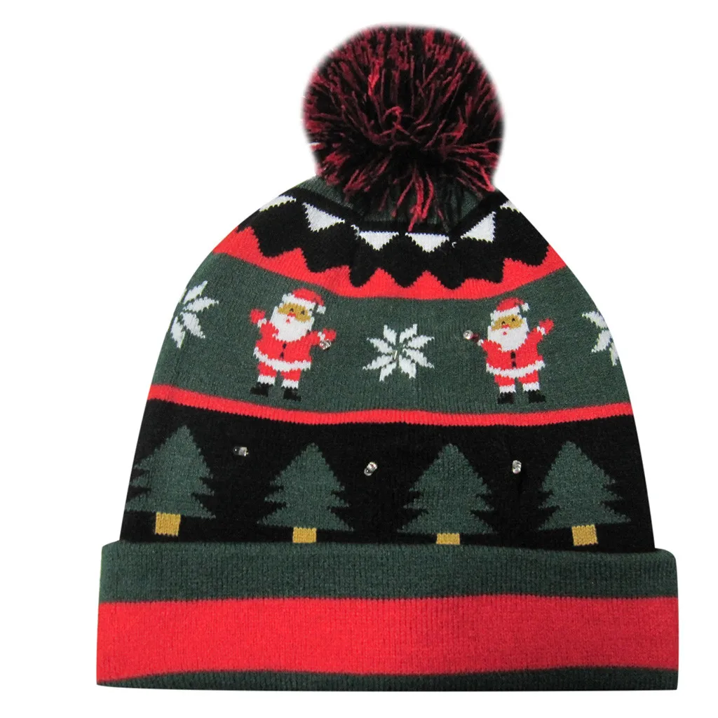 Рождественские шапки со светодиодной подсветкой для женщин, детская вязаная шапка, шапочка с помпоном, теплая шапка, подарки, Новогодняя шапочка, шапки, шапки s, Новинка