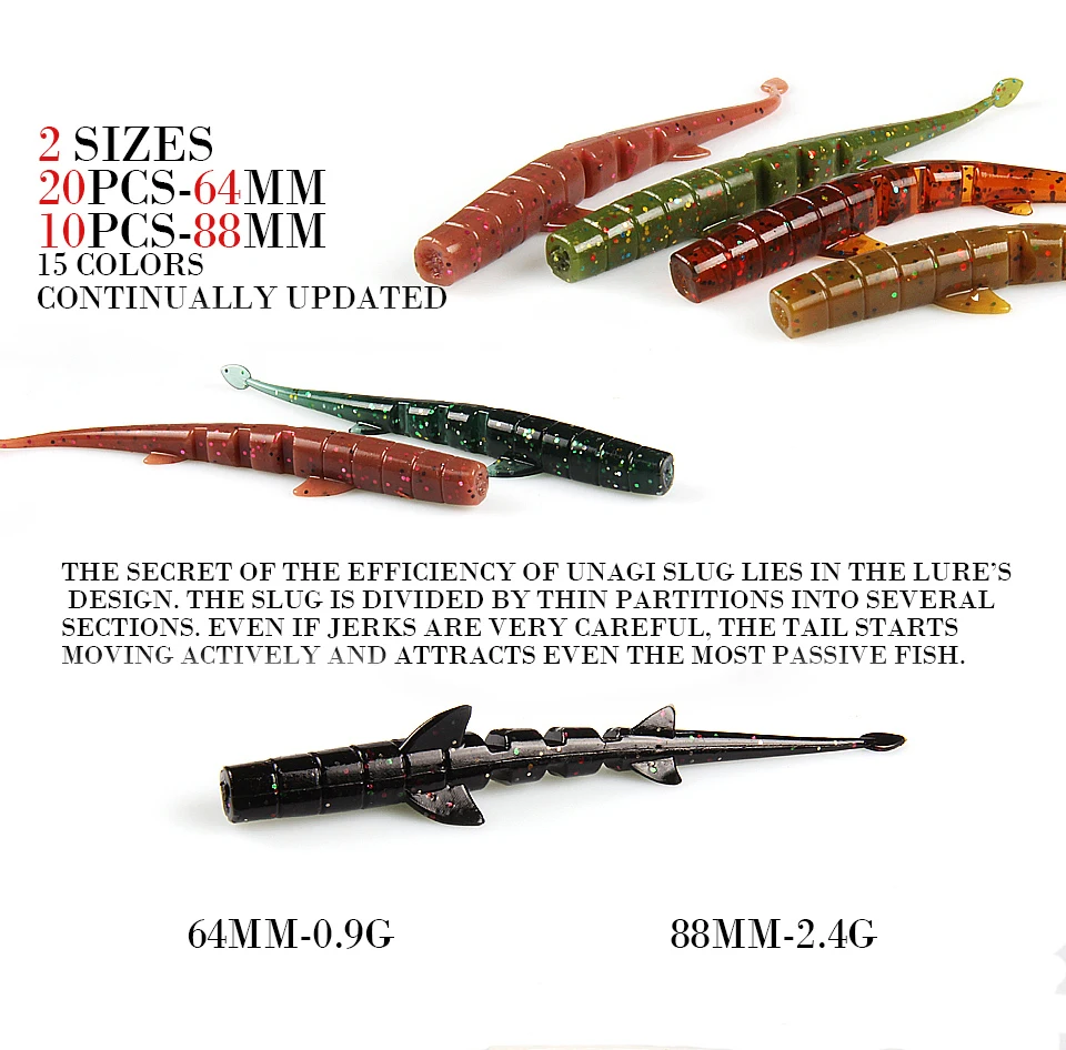 BEARKING UNAGI Slug Soft Lures 64mm 88mm Fishing Artificial Lures Silicone Bass Pike Minnow Swimbait Jigging Plastic Baits Worm