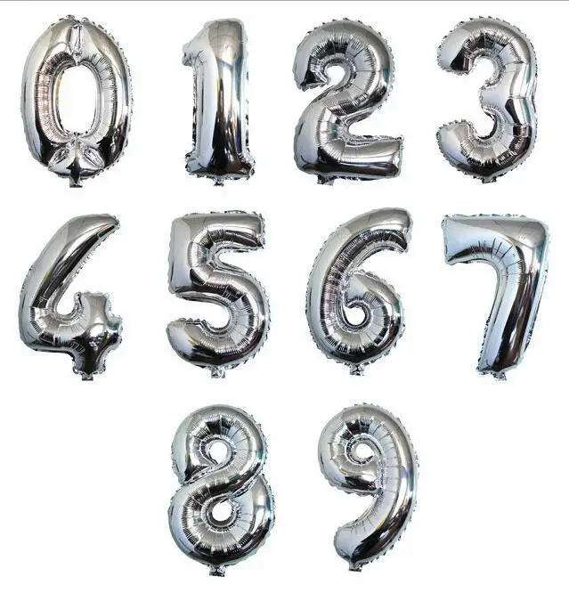 1 шт., 16, 32, 40 дюймов, цифры, фольга, розовое золото, номер, шар, поплавок, воздушные надувные шары, украшение для вечеринки на день рождения, детский Свадебный шар - Цвет: silver