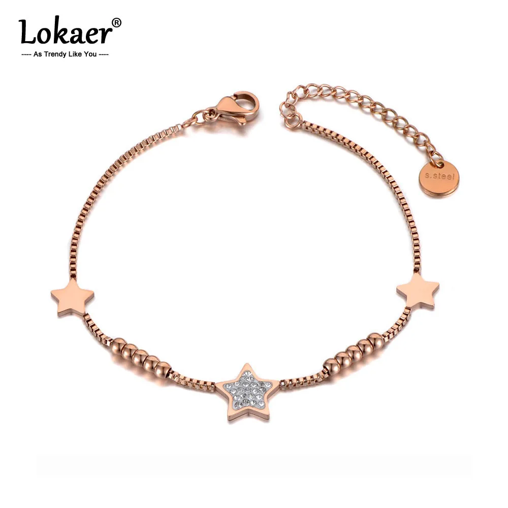 Lokaer, трендовые, глиняные, Кристальные, Звездные, браслеты с подвесками для женщин, девушек, нержавеющая сталь, CZ звенья, цепочка, браслет для подарка на Рождество, B19131