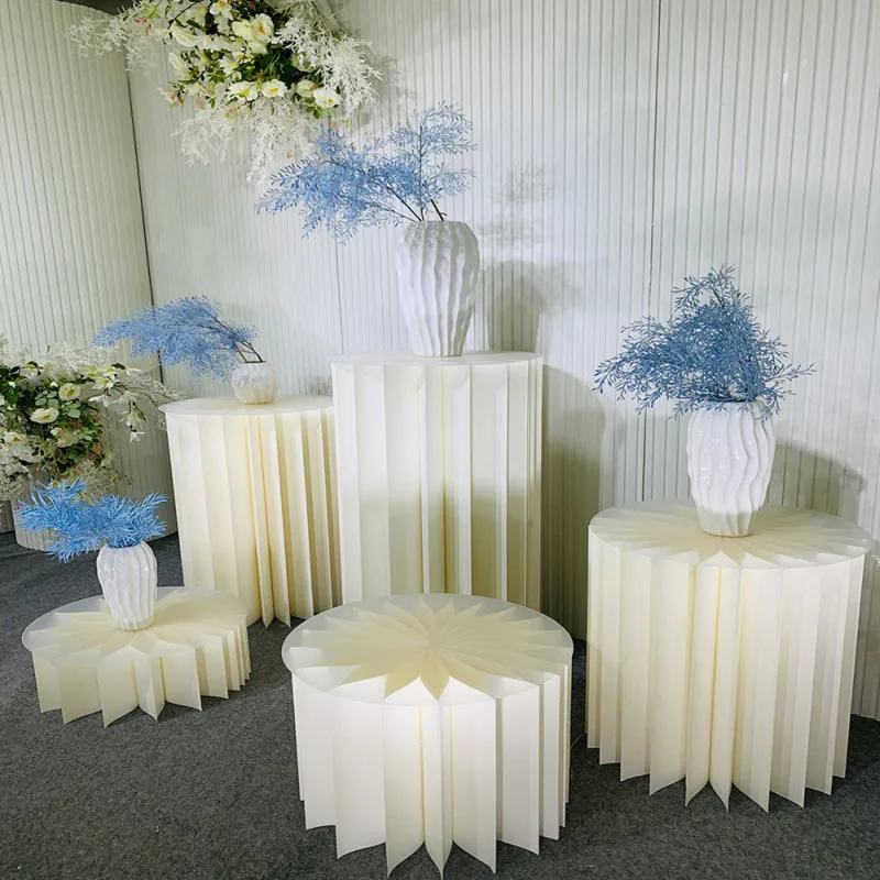 

4 Pcs Party Decoration Paper Folding Cylinder Pedestal Display Rack Pillars For Wedding DIY Dessert Cake Table Stand Columns