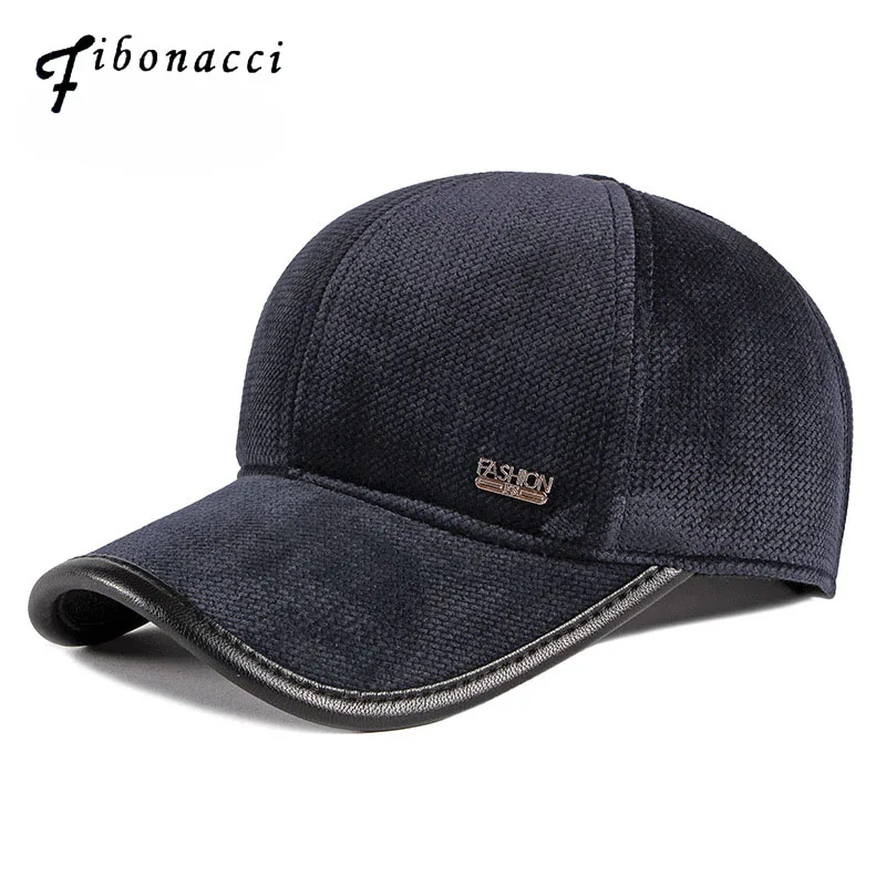 Fibonacci, новинка, Осень-зима, Вельветовая утолщенная мужская бейсбольная кепка, s, PU Edge, с ушками, для папы, шапки, бренд, качественная бейсболка