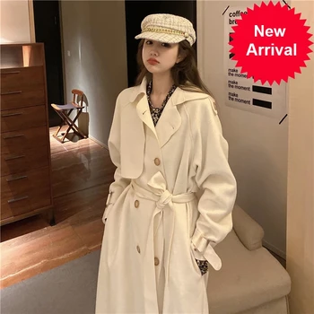 

Style women"s Korean pring Autumn Maxi Long coats Khaki & Black Loose Trench Coat With Belt Plus Size Windbreaker Outwear