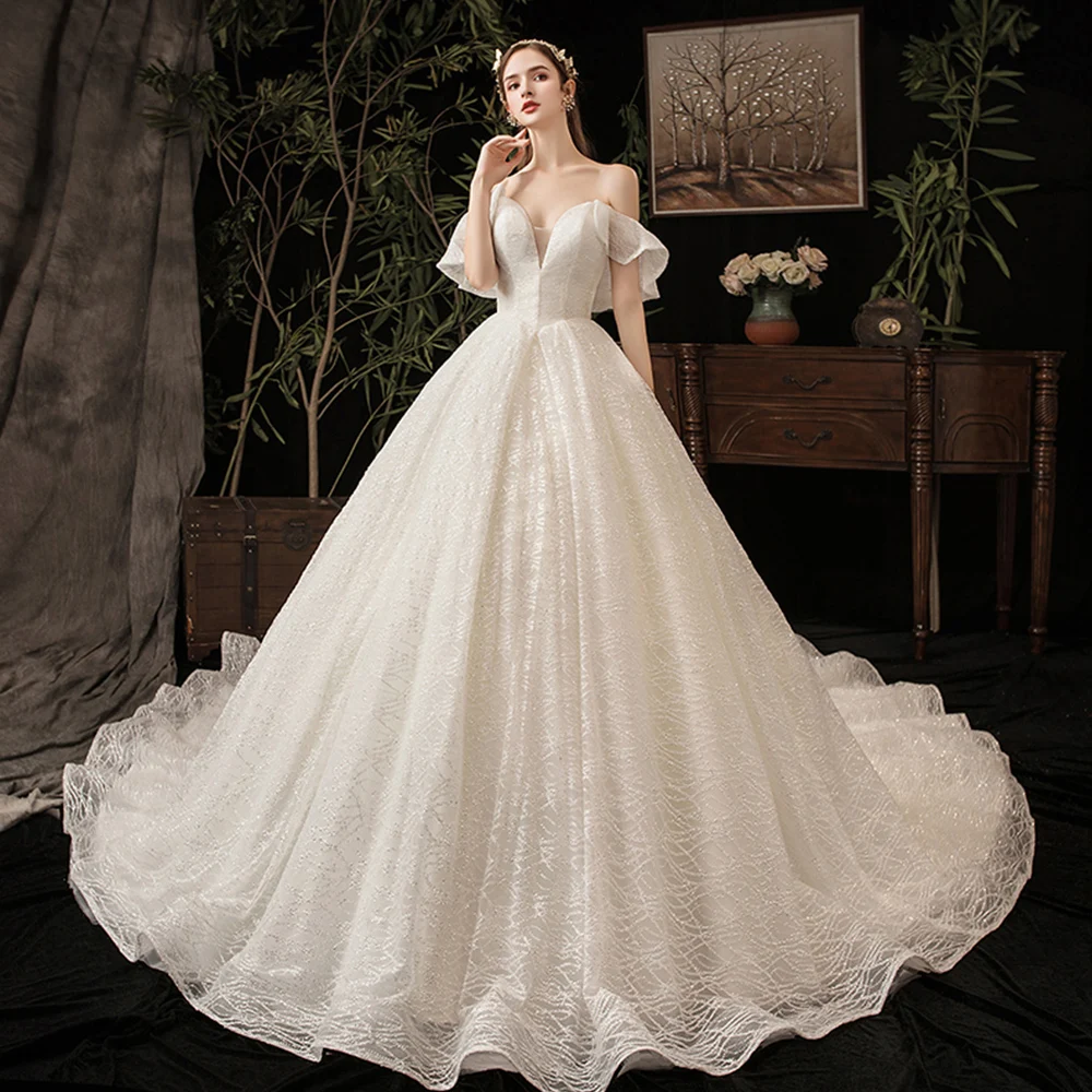 

Custom Made Shiny Wedding Dresses Plus Size Alibaba China Abito Da Sposa Sweetheart Neck Short Sleeve Sparkly Bridal Gowns