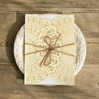 

10 Kits Lace Laser Cut Wedding Invitation Cards with Envelopes Rsvp Pocket Reception Personalized Invites Card Send Ribbons