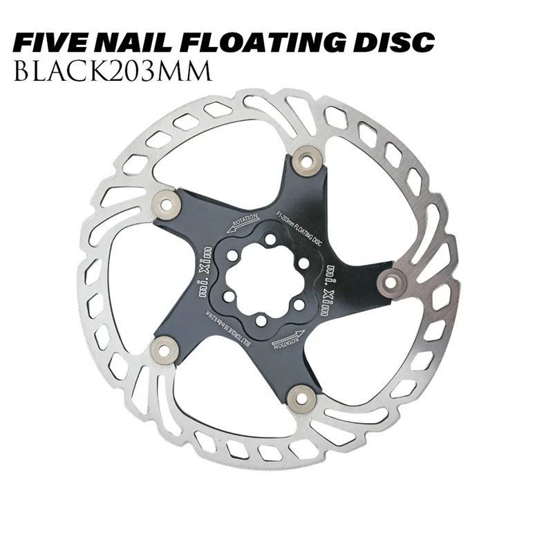 black-203mm-fu New MTB Mountain Bike Brake Rotors 180mm Down Hill Floating Bicycle Brake Five Nail Floating Disc - Цвет: black-203mm-fu