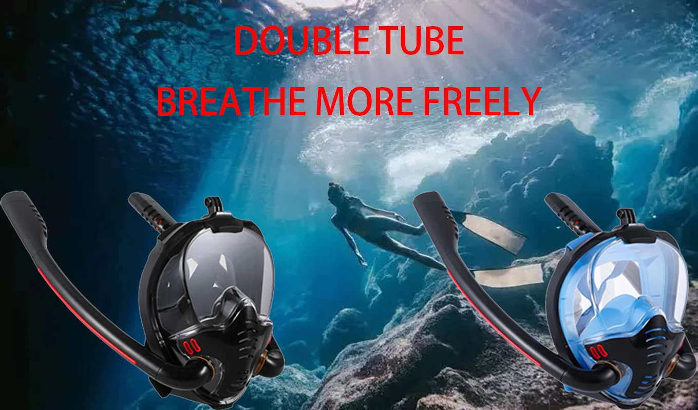 

Mask Adult Men And Women Double Tube Breathing Freedom 3D Diving Equipment Full Dry Snorkeling Anti-Fog Silicone Camera Gopro