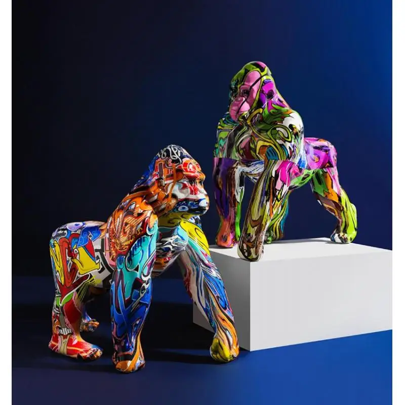 

1 Pc Creative Colorful Gorilla Ornaments Sculpture Animal Statue Creative Ornament Retro Figurine Home Decoration Accessories