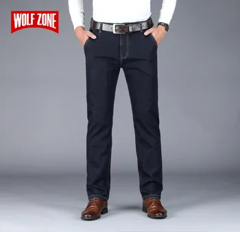 

Business Classic Casual Jeans Autumn Winter Brand New Stretch Mens Jeans Loose Straight Denim Trousers Men Solid Color