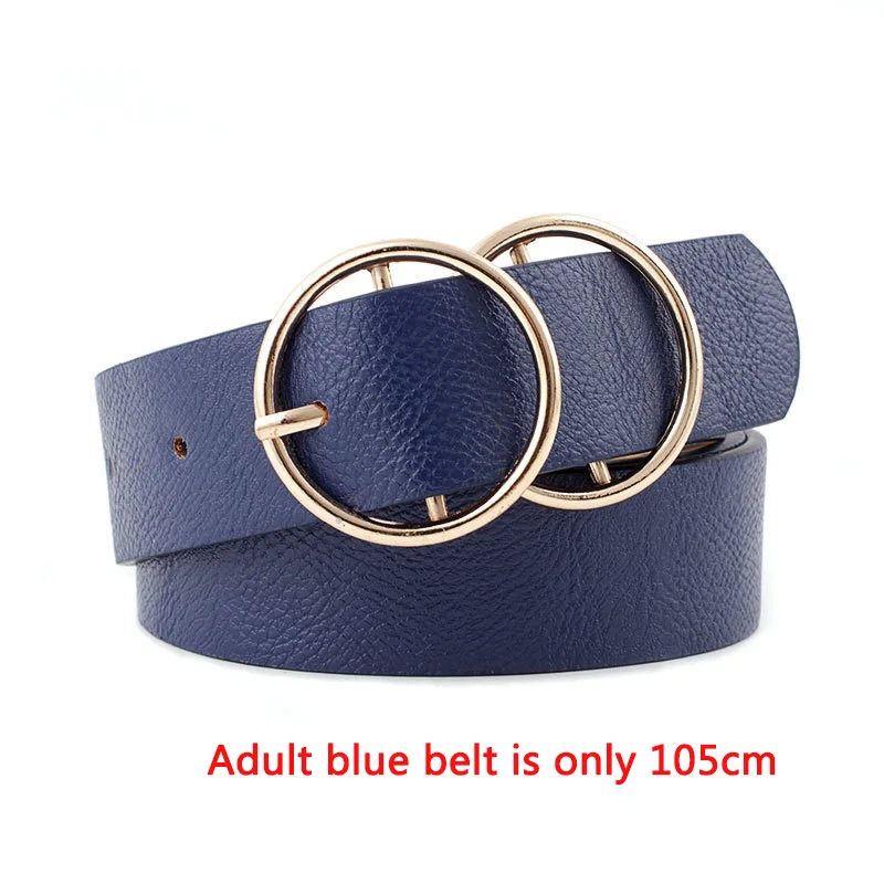 blue 2round gold Женская Повседневная двойная круглая пряжка из искусственной кожи, широкий пояс, модный декоративный детский джинсовый ремень, женский ремень - Цвет: blue 2round gold