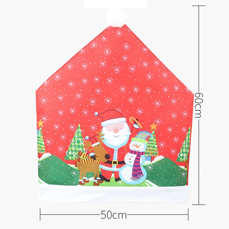 6Pcs Christmas Ornaments Chair Cover Dinner Dining Table Santa Claus Snowflake Snowman Red Cap Ornament Chair Back Covers Decor
