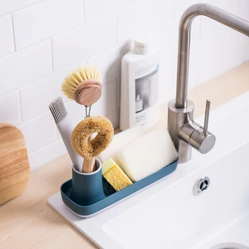 

Kitchen Sponge Brush Holder Sink Countertop Storage Tray Plastic Clip Rag Brush Shelf Drain Racks Kitchen Bathroom Organizer