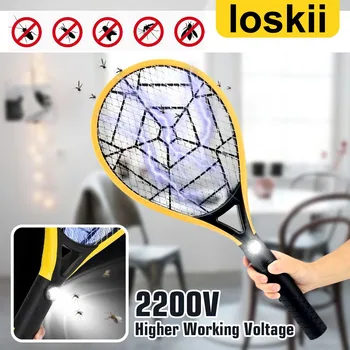 

Electric Fly Mosquito Swatter Bug Racket 3 Layer Mesh Rechargeable Handheld Anti Insects Zapper Swatter Killer Wiht Flash Light