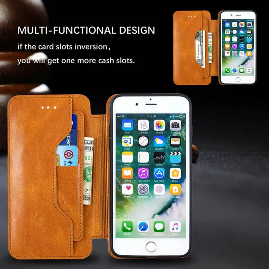 Роскошный Ретро Чехол-книжка кожаный чехол для iPhone 6 6S 7 8 Plus X XS XR XS Max кошелек чехол для телефона