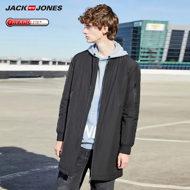 JackJones мужской средней длины Теплый Бейсбольный воротник куртки пальто мужская одежда 219309508 - Цвет: BLACK