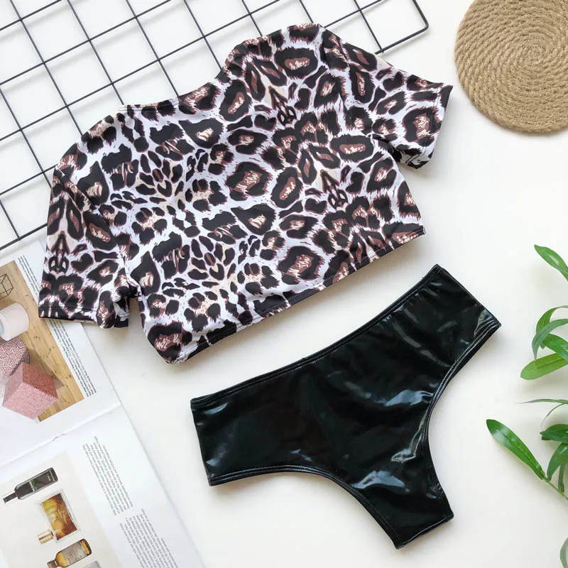 2020 New Sexy Leopard Bikini Swimwear Women Swimsuit Short Sleeve Bikini Set Push Up Bathing Suit Summer Beach Wear 2020 New Sexy Leopard Bikini Swimwear Women Swimsuit Short Sleeve Bikini Set Push Up Bathing Suit Summer Beach Wear