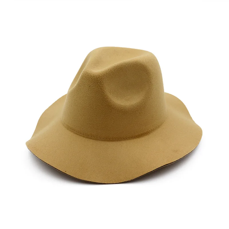 Осенняя и зимняя одноцветная шляпа с полями, шляпа для путешествий, шляпа-федора, джаз, Панама, шляпы для женщин и девушек 36 - Цвет: Camel