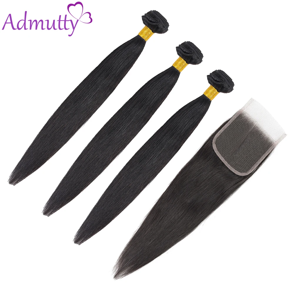 Admutty прямые волосы, пряди с закрытием, 5*5, перуанские волосы, вплетаемые пряди с закрытием, человеческие волосы для наращивания, не реми волосы
