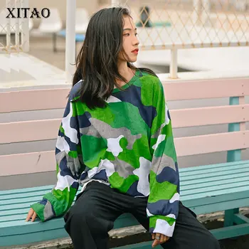 

XITAO Print Pattern Sweatshirt Fashion Women Full Sleeve Pullover Pleated 2020 Spring Goddess Fan Minority Sweatshirt XJ3982