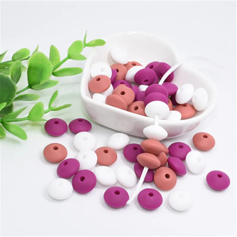 40 PCS French Plum Maroon MIX Baby Lentils Beads Silicone Beads Abacus Lentils 12 MM Baby Teether DIY Pacifier Chain Clip