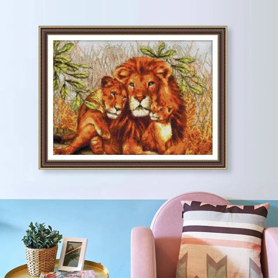 Набор для вышивки крестом в виде животных, львиная семья, 14ct и 11ct, ткань для печати, игла для вышивки, ручная рукоделие, украшение для дома, Paintin