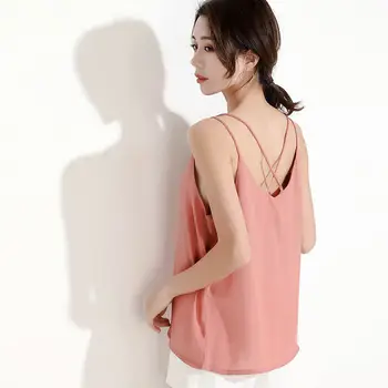 

New Comfortable Spring and Summer Chiffon Sleeveless T-shirt Female Soft Loose Bottom Blouse Vest Sling