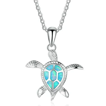 

Fashion Jewelry Imitation Opal Stone Necklace Cute Turtles Animal Pendant Necklace For Women Accessories Female Statement Gift