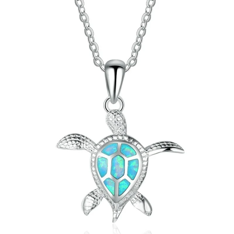 

Fashion Jewelry Opal Stone Necklace Cute Turtles Animal Pendant Necklace For Women Accessories Female Statement Girl Gift
