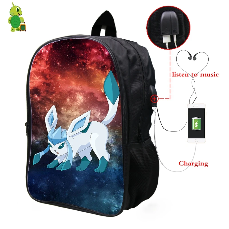 Pokemon Glaceon Galaxy Космический рюкзак Многофункциональный USB зарядка Разъем для наушников ноутбук рюкзак для подростков мужчин и женщин школьные сумки - Цвет: 21