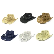 Lady's Visor Hat For Summer Outdoor Hat Travel Sunscreen Hat Western Cowboy Hand-woven Straw Hat Hollow Out Design