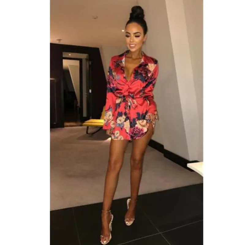 Женское мини-платье летнее сексуальное с длинным рукавом и отложным воротником