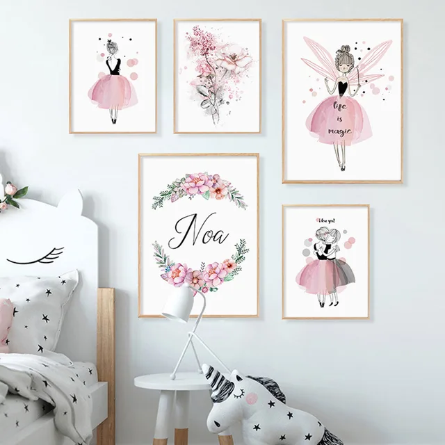 Kawaii Girls Posters Floral Canvas