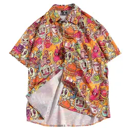 Забавная рубашка с короткими рукавами и рисунком Ins Youth, Пляжная рубашка с тонким цветком для отдыха, пальто в стиле хип-хоп, летняя