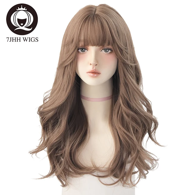 7JHH WIGS Light Brown Wig For Women With Fringe Fashion Heat Resistant Mid-Length Synthetic Wig C8289-3