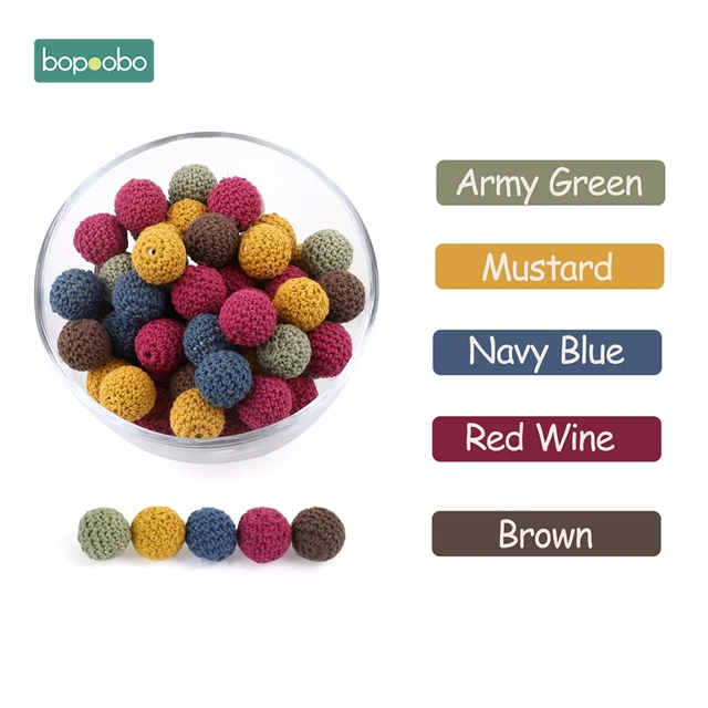 Bopoobo 20mm 10pcs Wooden Crochet Beads Chewable Beads DIY Wooden Teething Knitting Beads Jewelry Crib Sensory Toy Baby Teether Red Wine Series