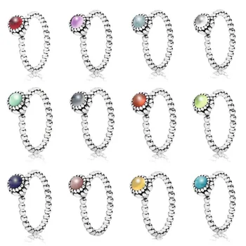 

2019 NEW 100% 925 Sterling Silver Rings For Women 12 Months Multicolor Gem optional Charm Beads Fit DIY Ring factory Wholesale