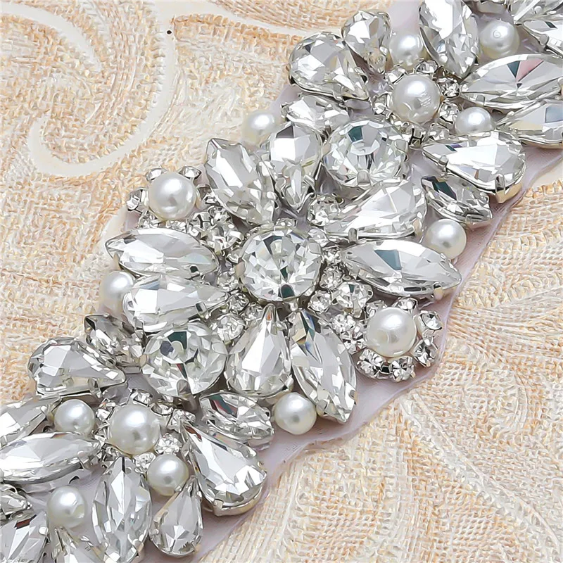 MissRDress Wedding Belt Silver Rhinestones Gown Clear Crystal Bridal Sash Pearls Bridal Flower Belt For Wedding Dress Belt JK892