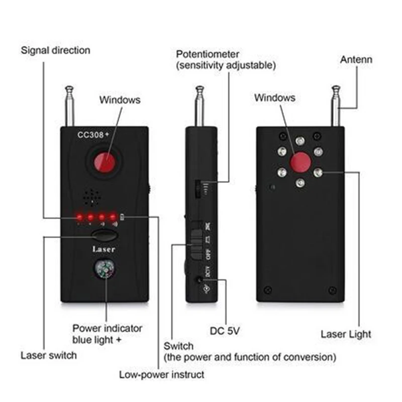 20 комплектов DBPOWER CC308+ Мульти Беспроводная линза детектор радио волновой сигнал Обнаружение HiddenCamera полный диапазон WiFi RF GSM устройство искатель