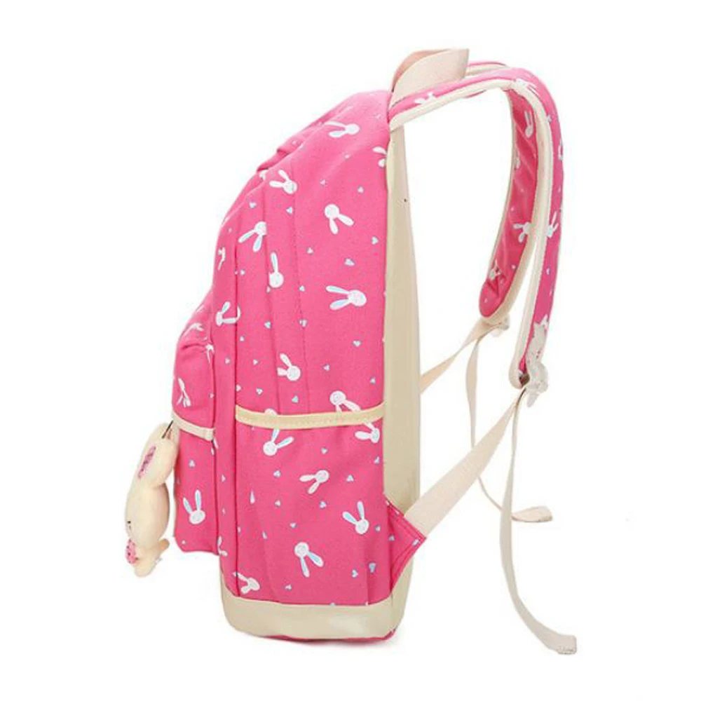 New Casual Cartoon Backpack Ladies Girls Women Print Bag Medium Large Rucksack School Travel Canvas Bags 4 pcs Sets