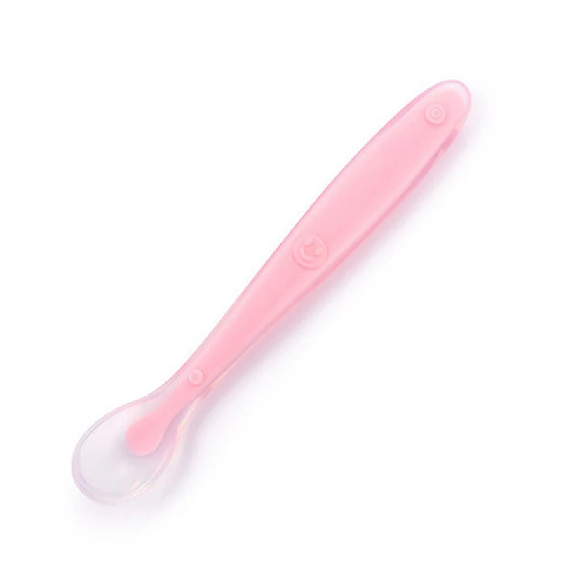 

Baby Silicone Spoon Mother Kids Feeding Solid Utensils Children Dietary Supplement Cute Smile Tableware Cutlery Accessories Pink