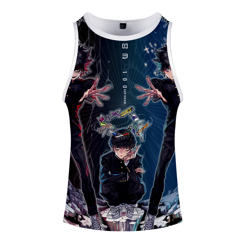 Mob Psycho 100 3D O-Neck Tank Top summer sleeveless wide shoulder men's women's casual Couple wear